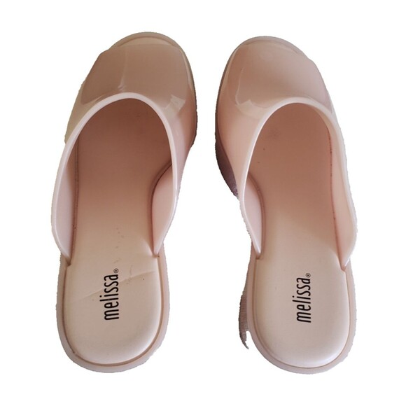 Women's Size 9 Melissa Jelly Mule High Heel Open Toe Sandals Beige - Picture 8 of 11